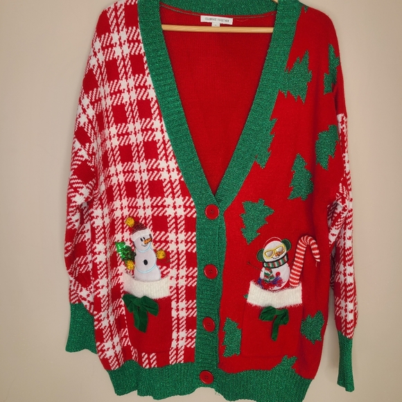 Celebrate Together Christmas Holiday Party Snowman Candy Cane Cardigan Sz‎ XL - Picture 1 of 4